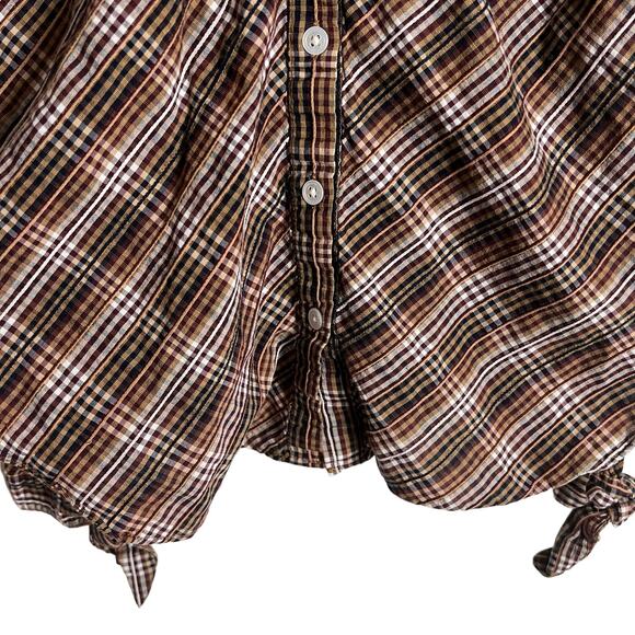 Veronica Beard Isabel Brown Plaid Puff Long Sleeve Mock Neck Top Size 2 - Picture 15 of 15